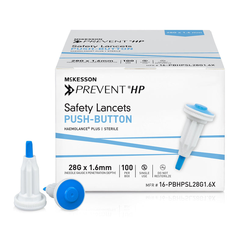 McKesson Prevent HP Push Button Safety Lancet, 28 Gauge (Case of 2000)