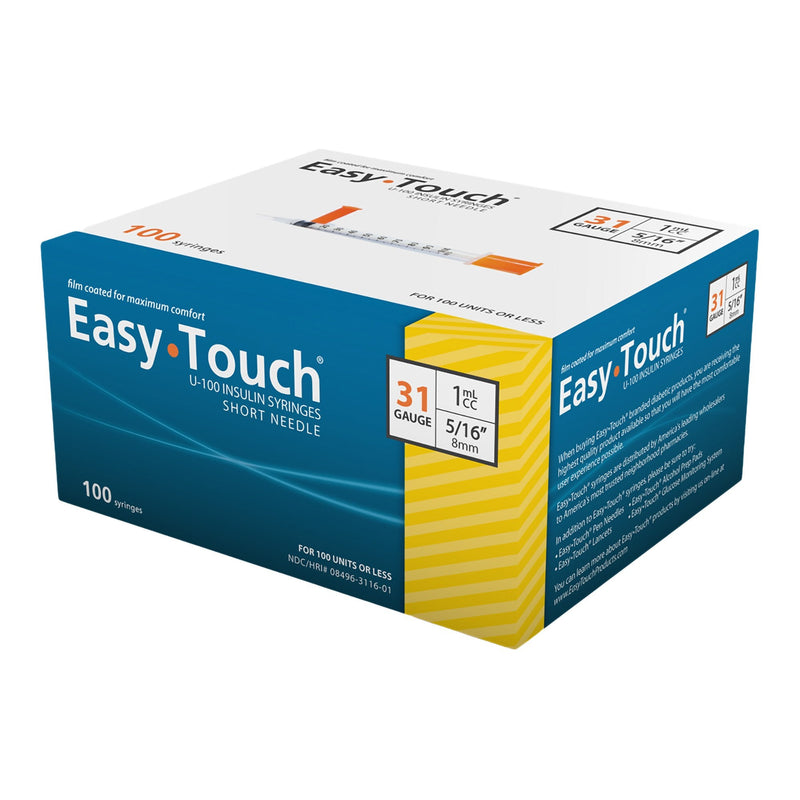 MHC Medical Standard Insulin Syringe with Needle EasyTouch 1 mL 5/16 Inch 31 Gauge NonSafety Thin Wall (500/CS) 