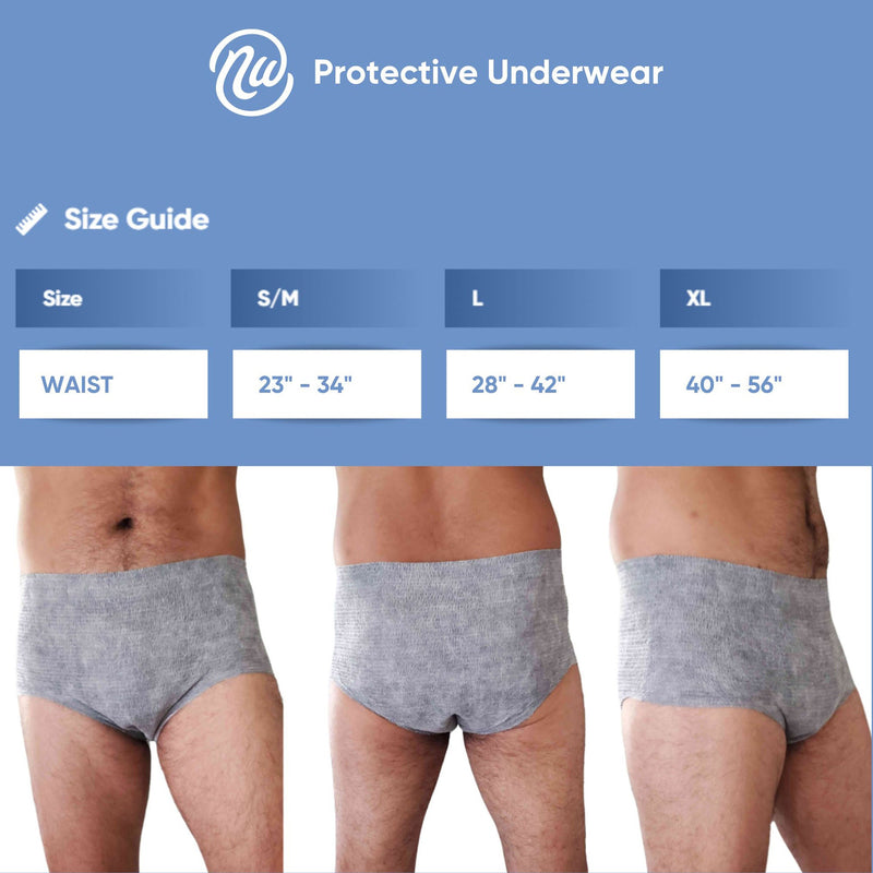 Nexwear Men's Pull-On Absorbent Underwear, Large, Gray (15/PK)
