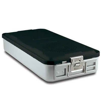 SklarLite Sterilization Container - Full-Size, Safe Lid, Non-Perforated Bottom, 23" x 11" x 4", Black - 10-4034 