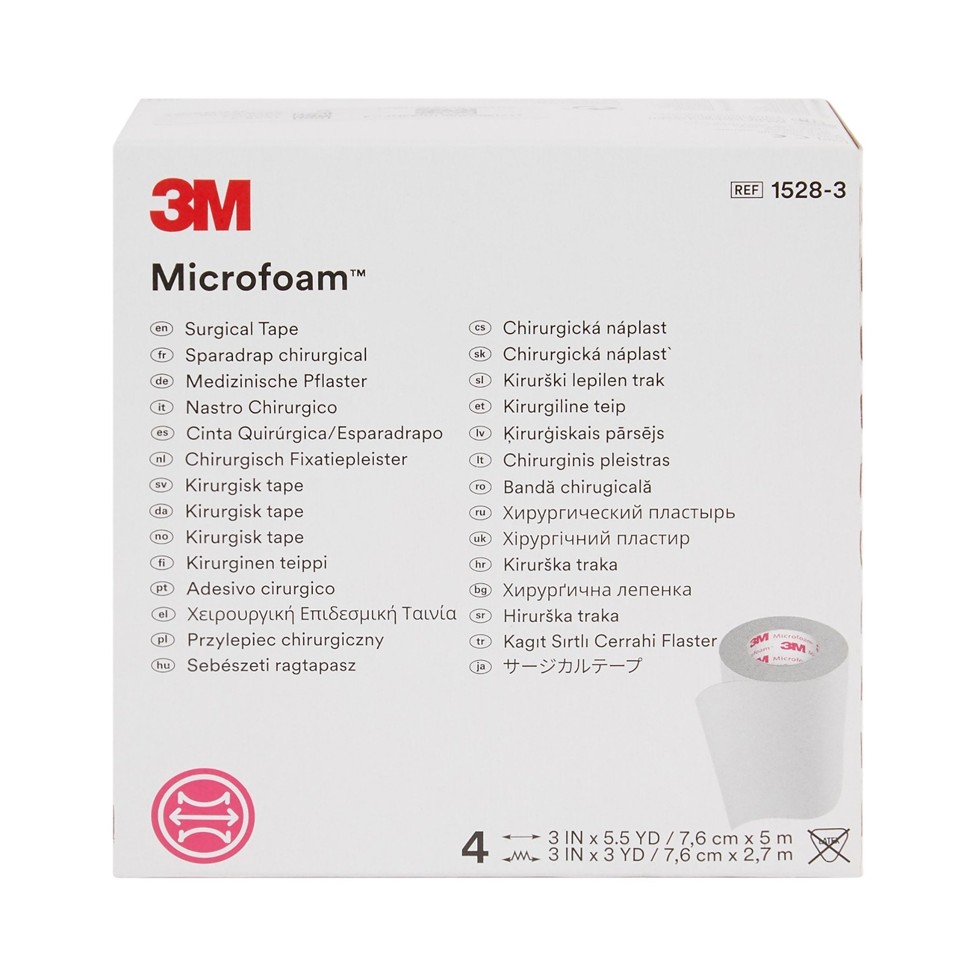 Solventum Corporation 3M Microfoam Foam / Acrylic Adhesive Medical Tape, 3 Inch x 5-1/2 Yard, White (24/CS) 
