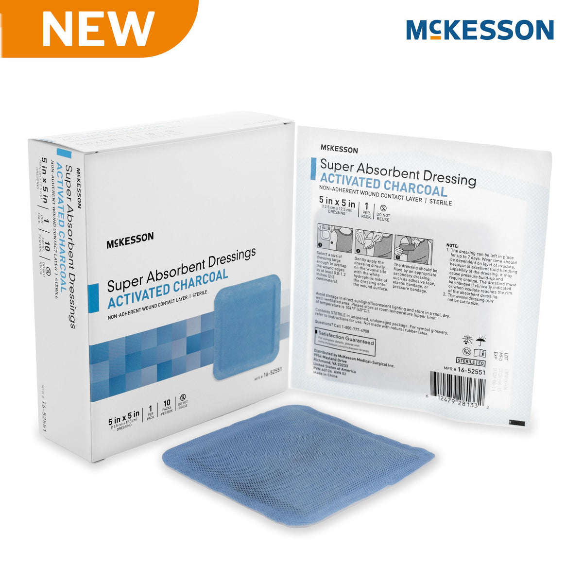 Super Absorbent Charcoal Dressing McKesson Square 5 X 5 Inch Without Border Sterile (Case of 160)