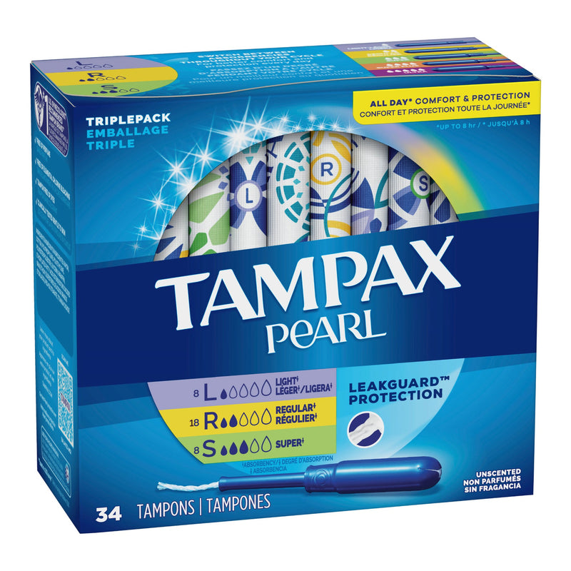 Tampax Pearl Tampons Light/Regular/Super Absorbency Unscented (Box of 34)