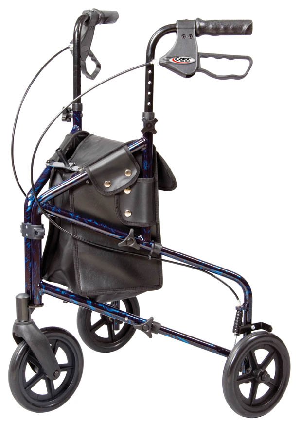 Compass Health Brands Carex Trio Three-Wheel Rolling Walker, 31.75 – 38 Inch Handle Height, Blue 