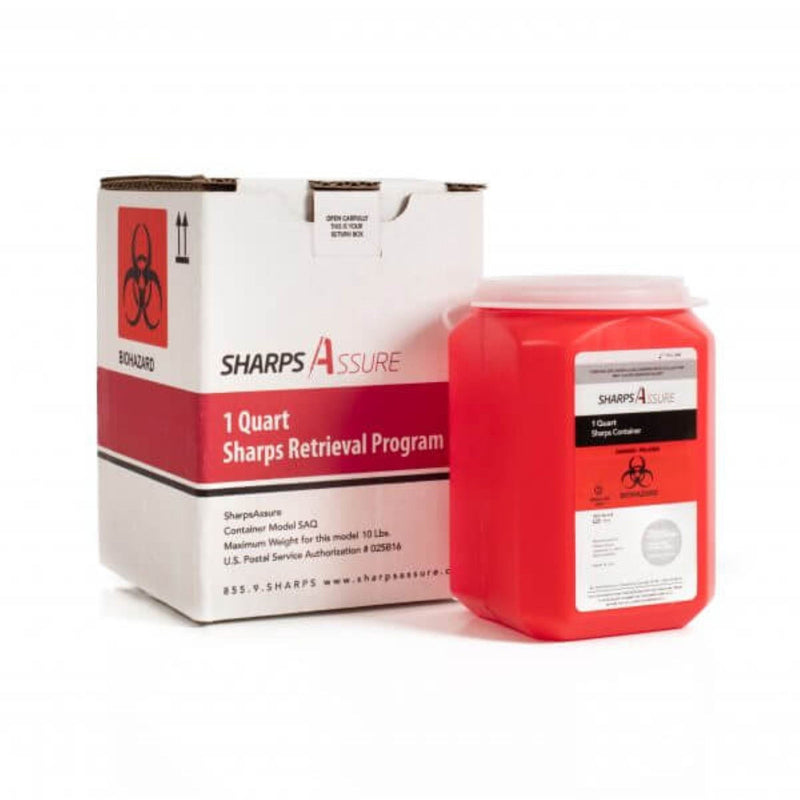 Sharps Assure Mailback Sharps Container, 1 Quart, 3-3/4 x 3-3/4 x 5-2/3 Inch (Case of 12)