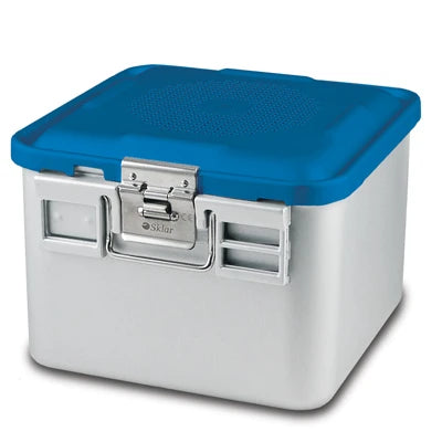 SklarLite Sterilization Container - Half-Size, Safe Lid, Perforated Bottom, 11-1/4" x 11" x 8", Blue - 10-4686