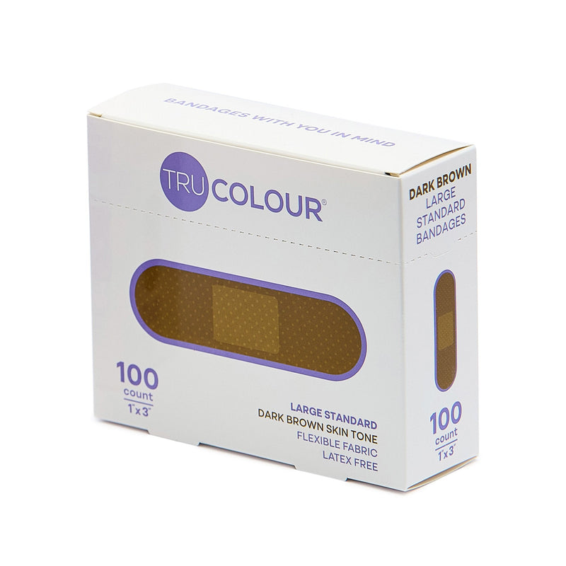 Tru-Colour Skin Tone Shade Fabric Bandage Adhesive Strip, Dark Brown, 1 x 3 Inch (Case of 12) 