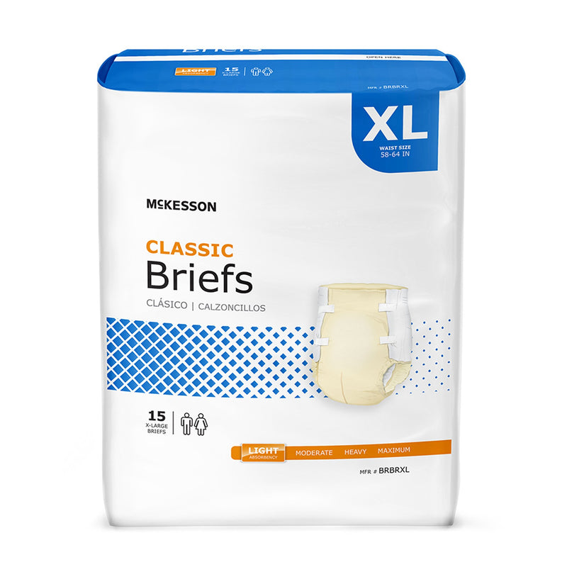 McKesson Classic Light Absorbency Incontinence Brief, Extra Large (Case of 60)
