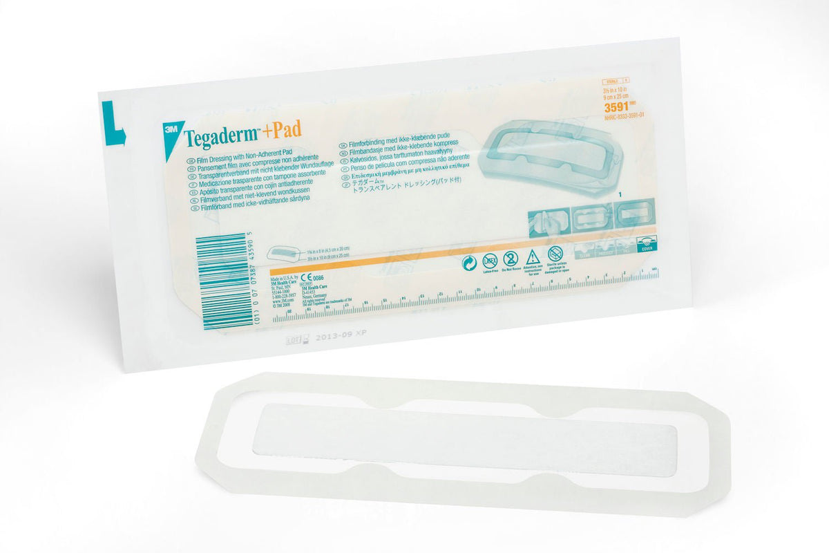 3M Tegaderm Transparent Film Dressing with Pad, 3-1/2 x 10 Inch (Case of 100)