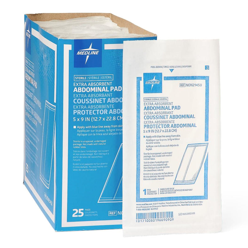 Abdominal Pad Medline 5 X 9 Inch Sterile 1 per Pack (Case of 400)