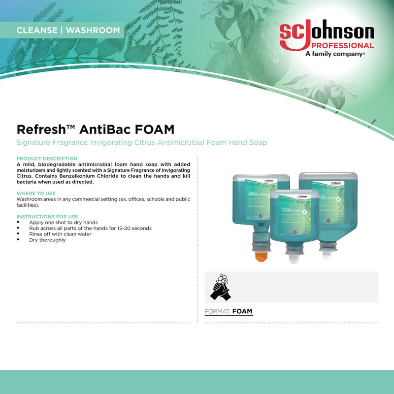 Refresh AntiBac Foam Antibacterial Soap, Refill for Cleanse AntiBac Dispenser (Case of 6)