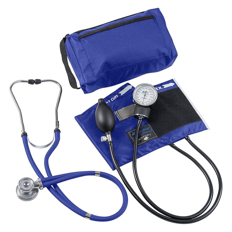 Mabis MatchMates Aneroid Sphygmomanometer & Stethoscope Blood Pressure Kit, Blue (Each)