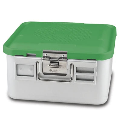 SklarLite Sterilization Container - Half-Size, Standard Lid, Perforated Bottom, 11-1/4" x 11" x 6", Green - 10-4616 