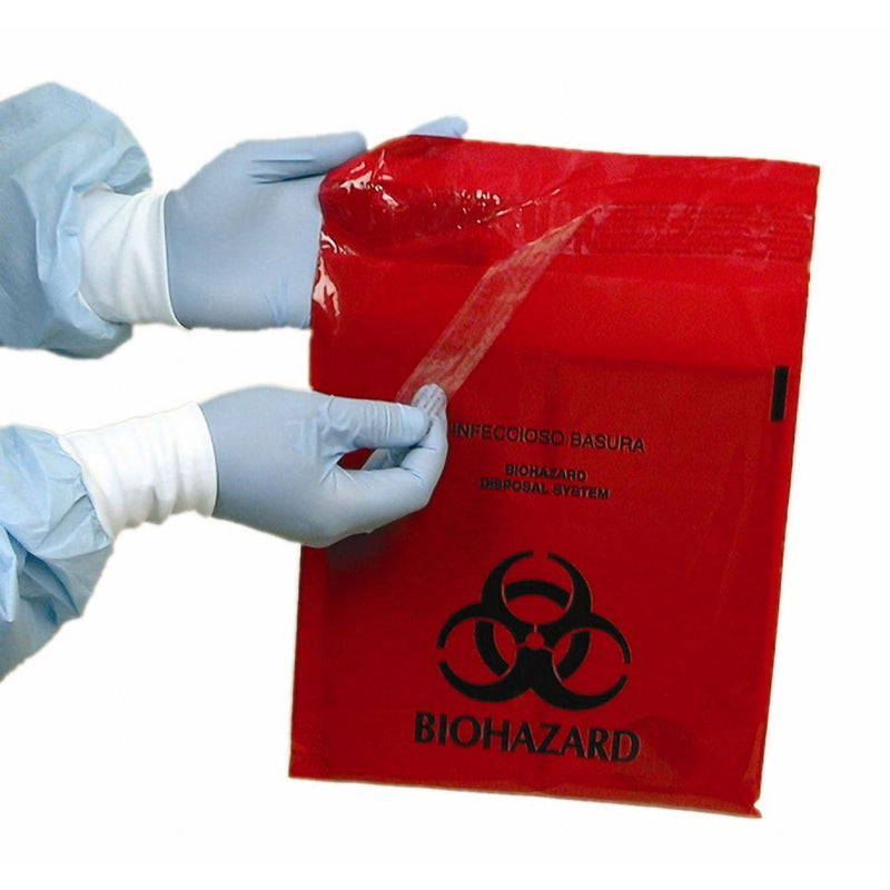 Stick on Biohazard Waste Bag, 1.4 quart, 9 x 10 Inch (Box of 100)