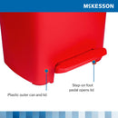 McKesson Waste Can with Step-On Pedal, Plastic, Red, 15.16 x 14.37 x 18.9 Inch (Case)