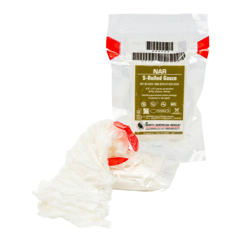 North American Rescue Compressed Gauze Roll NAR 4-1/2 Inch X 4-1/10 Yard 6-Ply Sterile 1 per Pack 