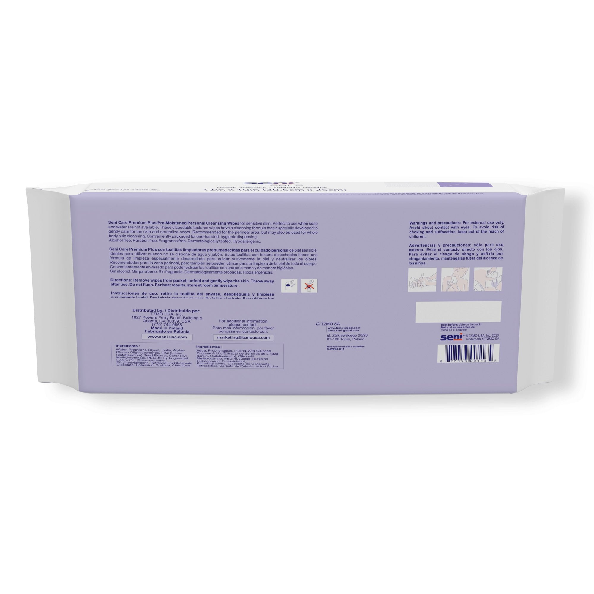 TZMO USA Inc Seni Care Premium Plus Personal Cleansing Wipes (576/CS) 