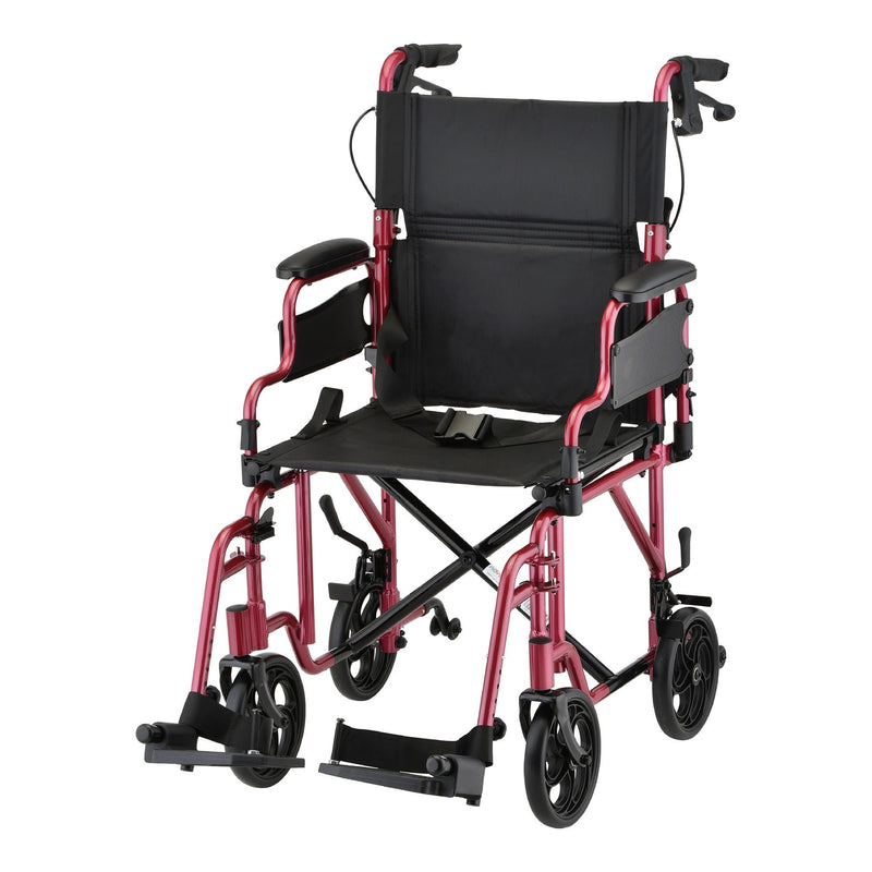 Transport Chair Nova 19 Inch Seat Width Desk Length Arm Elevating Legrest Aluminum Frame with Red Finish (Each)
