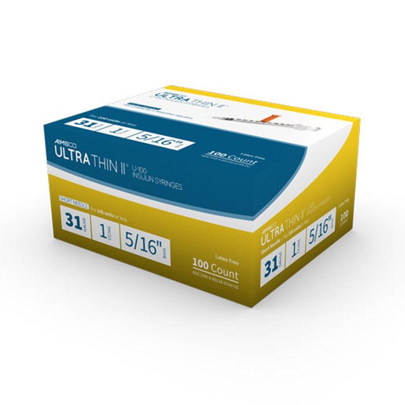 Ultra-Thin II Standard Insulin 1 mL Syringe with Needle, 31 Gauge, 5/16 Inch (Case of 500) 