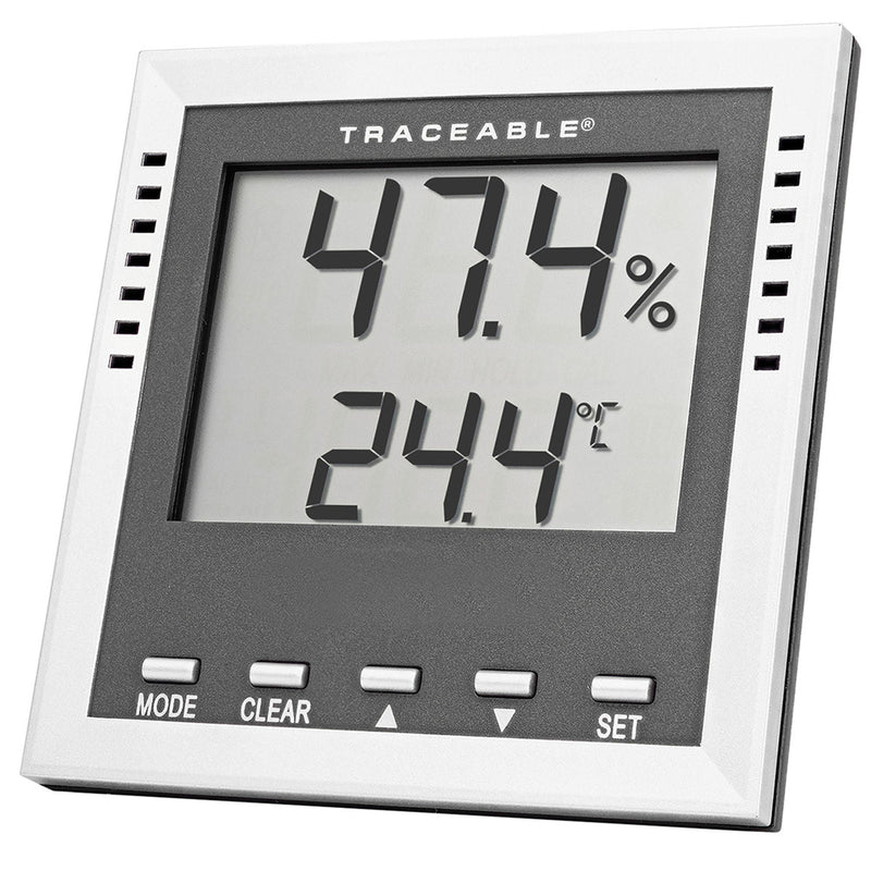 Dew Point / Wet Bulb / Humidity / Thermometer with Alarm Traceable Fahrenheit / Celsius -40° to 158°F (-40° to 70°C) Internal Sensor Flip-out Stand / Wall Mount Battery Operated (Each)
