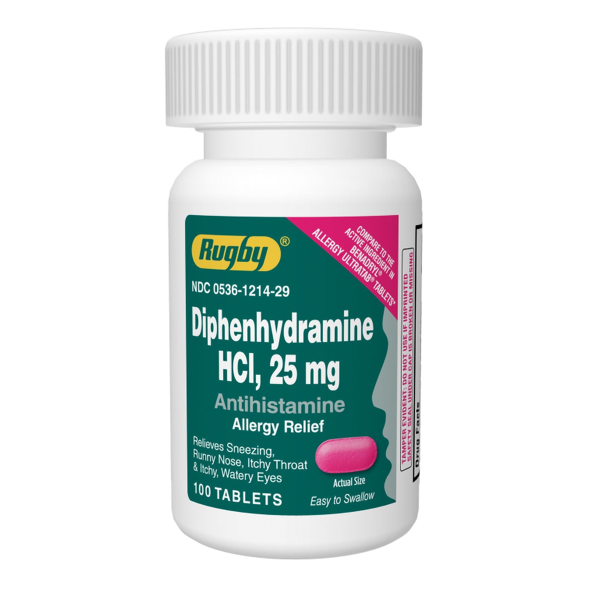 Rugby Diphenhydramine Antihistamine Allergy Relief (Bottle of 100) 