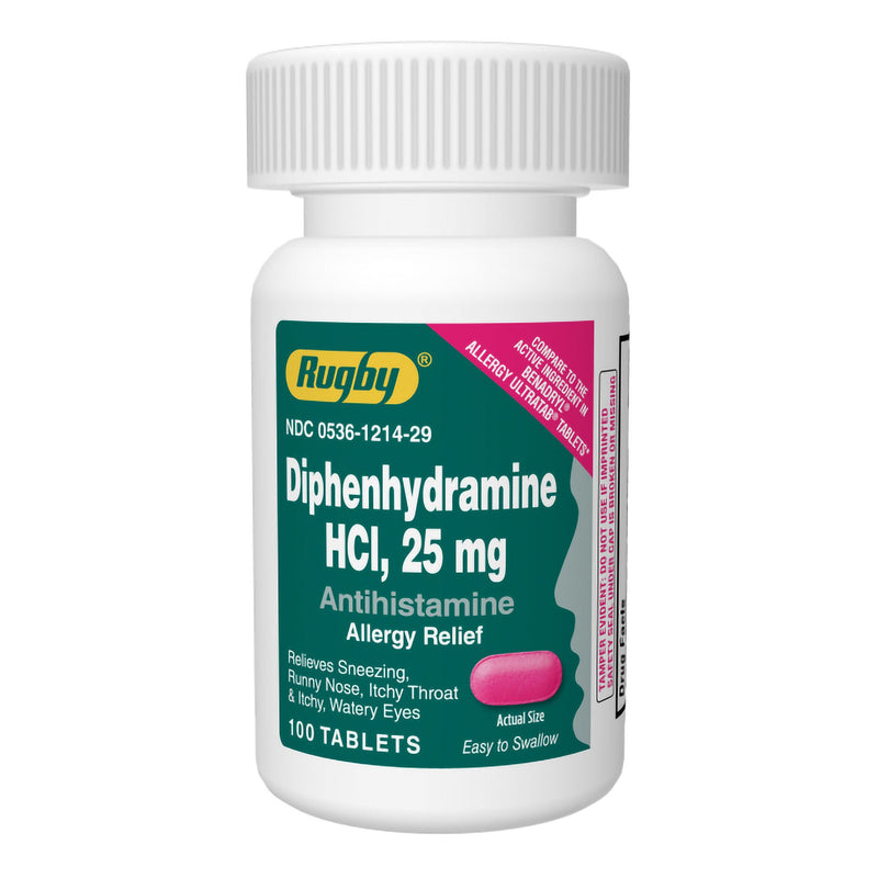 Rugby Diphenhydramine Antihistamine Allergy Relief (Bottle of 100)