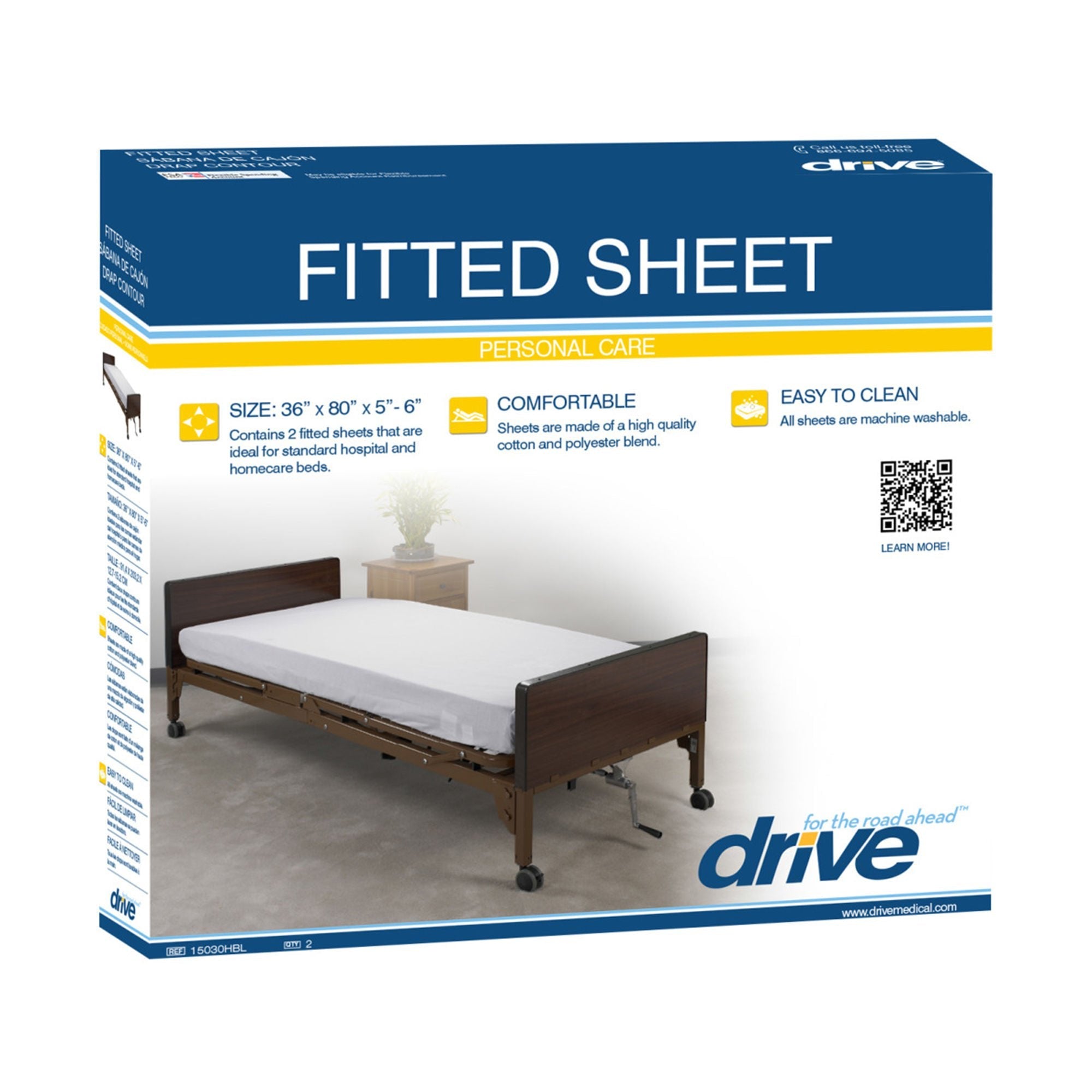 drive White Fitted Bed Sheet, 36 x 80 x 6 Inch (Pack of 2 Items) 