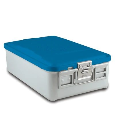 SklarLite Sterilization Container - Mid-Size, Standard Lid, Perforated Bottom, 18-1/4" x 11" x 5", Blue - 10-4364 