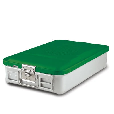 SklarLite Sterilization Container - Mid-Size, Safe Lid, Non-Perforated Bottom, 18-1/4" x 11" x 4", Green - 10-4332