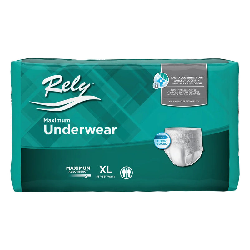 ActivStyle Inc Absorbent Underwear Rely Maximum Pull On with Tear Away Seams Adult X-Large Unisex Disposable Heavy Absorbency (80/CS) 