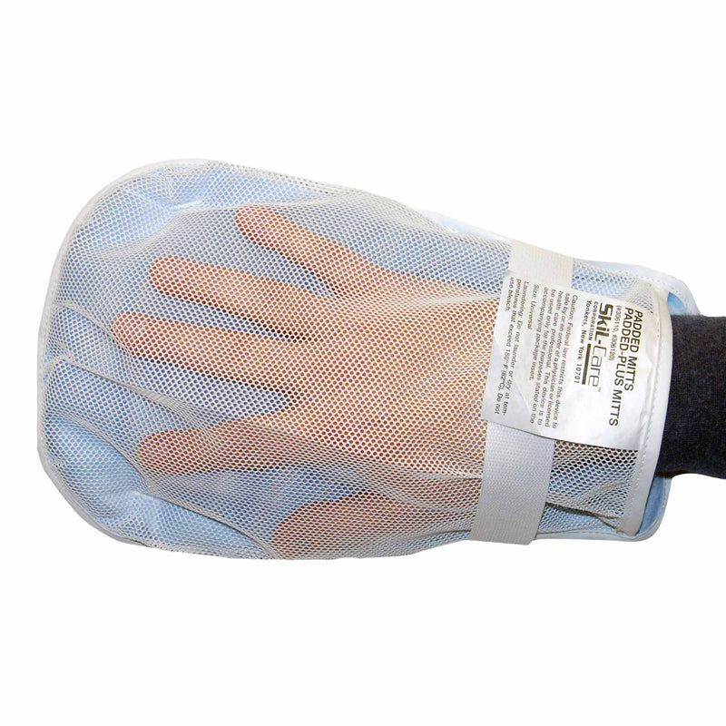 SkiL-Care Hand Control Mitt, 11 x 6 x 3/4 Inch, White/Blue (Pair)