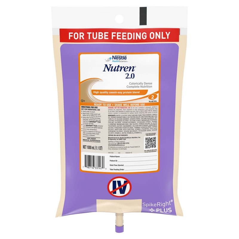 Nutren 2.0 Tube Feeding Formula, 1000 mL Ready to Hang Prefilled Container (Case of 6)