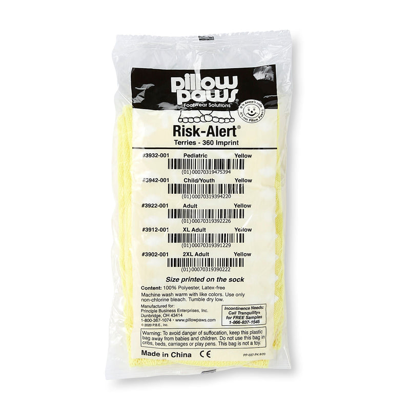 Pillow Paws Risk Alert Terries Slipper Socks, Extra Large, Pale Yellow (Case of 48 Pairs)
