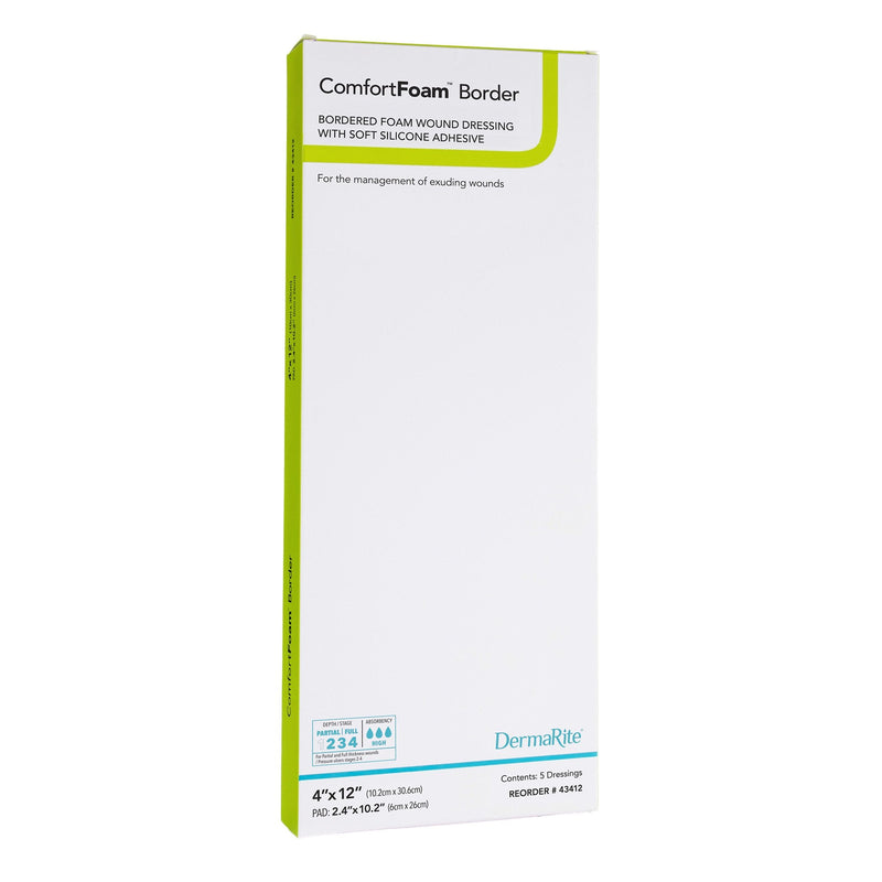 Sion Brands LLC ComfortFoam Bordered Foam Wound Dressing w/ Soft Silicone Adhesive, 4 x 12 Inch (5/BX) 