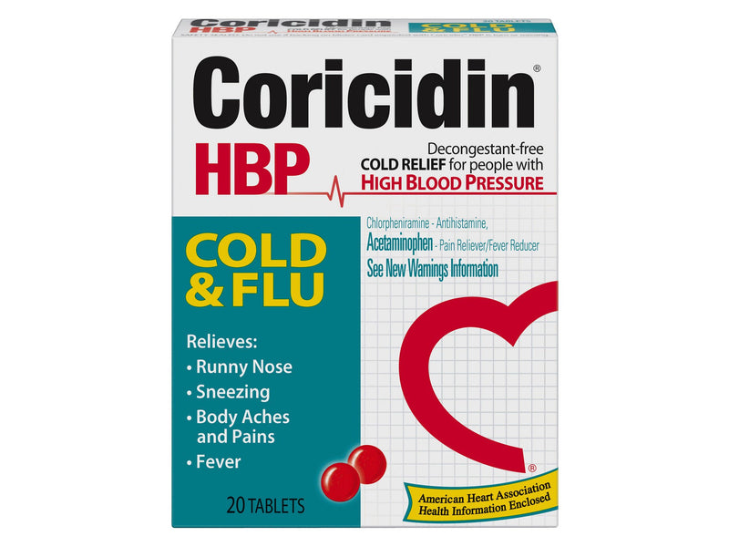 Coricidin HBP Cold & Flu Tablets (Box of 20)