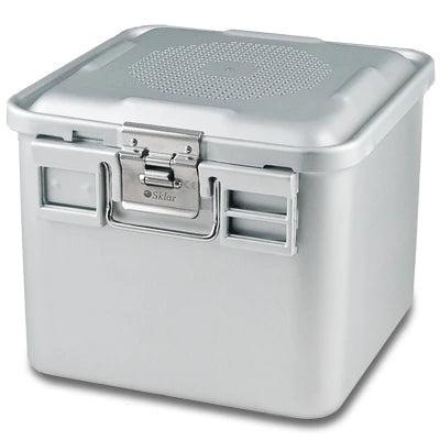 SklarLite Sterilization Container - Half-Size, Standard Lid, Non-Perforated Bottom, 11-1/4" x 11" x 10", Silver - 10-4692