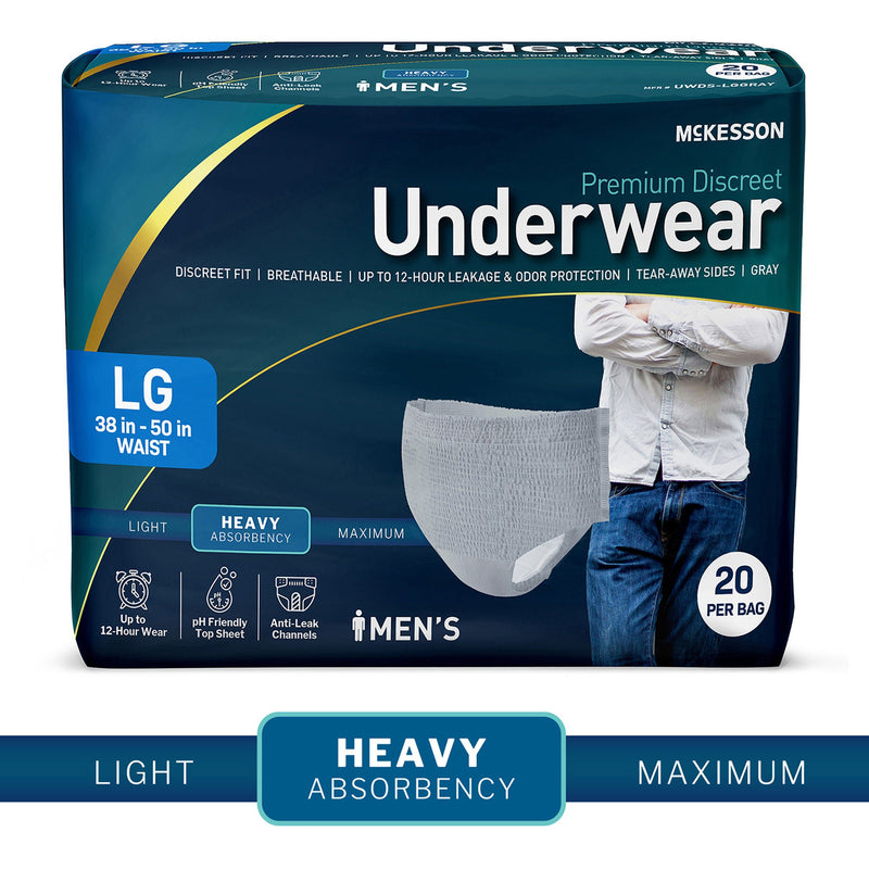 McKesson Premium Discreet Underwear for Men, Heavy Absorbency, Large (Case of 80)