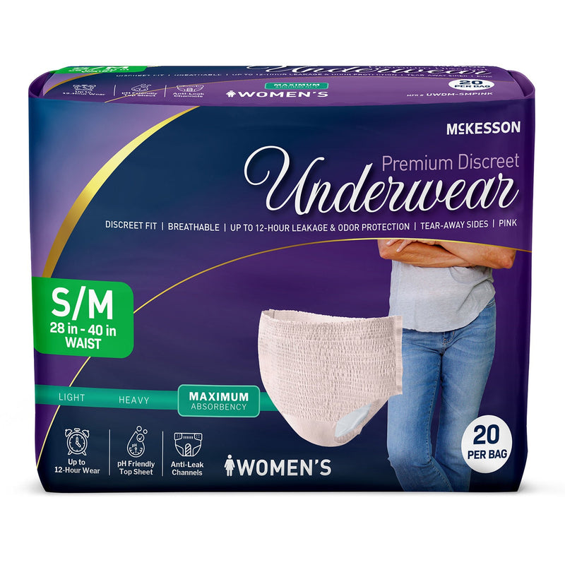 McKesson Premium Discreet Underwear for Women, Maximum Absorbency, Small/Medium (Case of 80) 