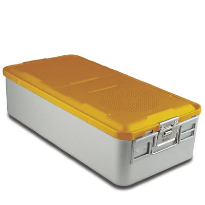 SklarLite Sterilization Container - Full-Size, Safe Lid, Perforated Bottom, 23" x 11" x 6", Yellow - 10-4134 