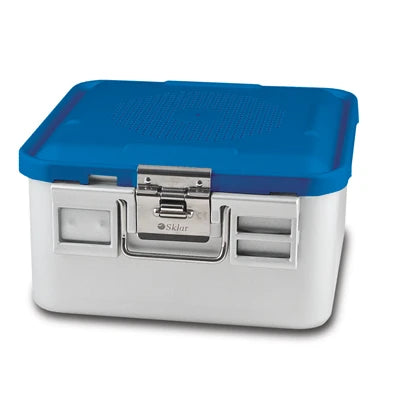 SklarLite Sterilization Container - Half-Size, Standard Lid, Perforated Bottom, 11-1/4" x 11" x 6", Blue - 10-4614 