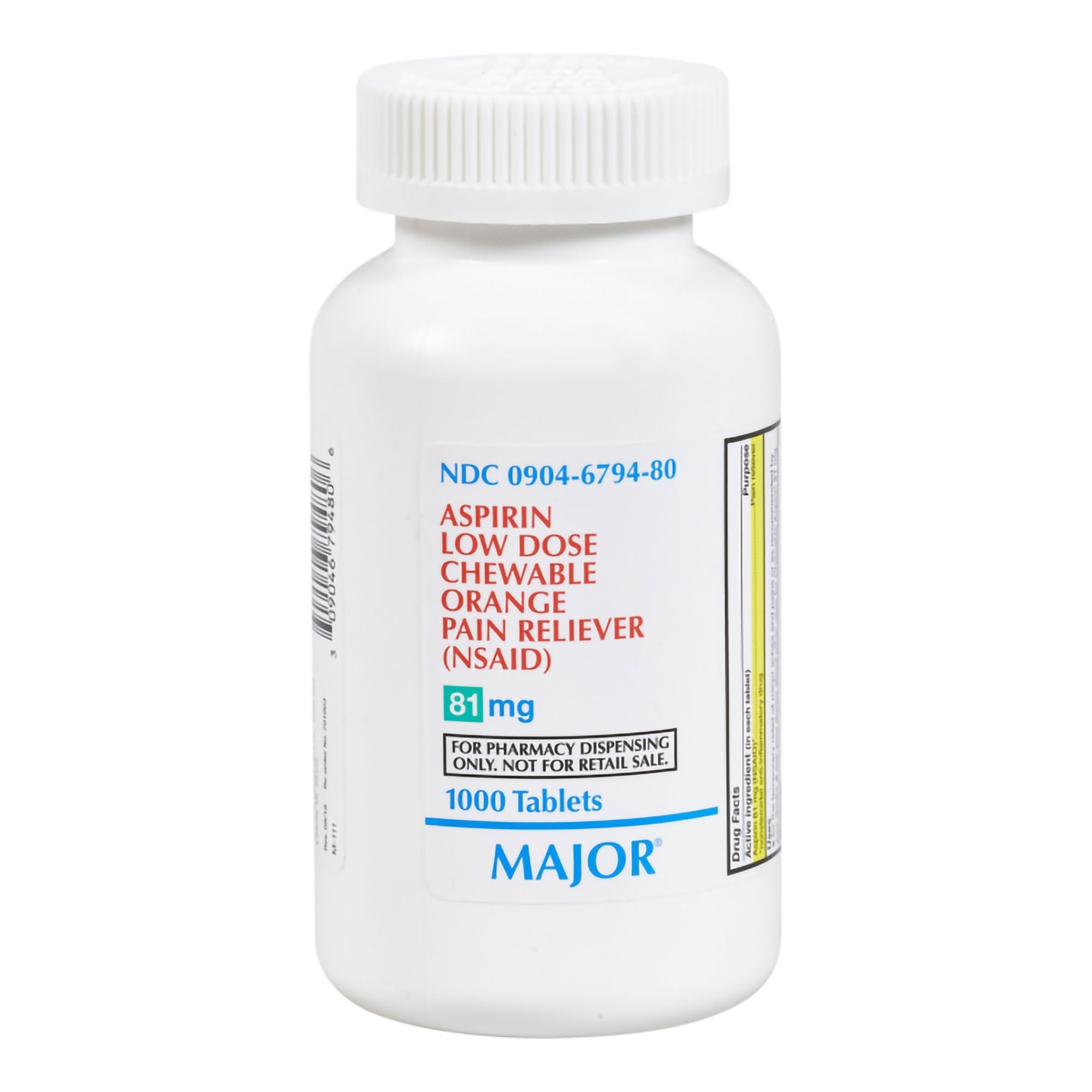 Major Low Dose Chewable Aspirin, Orange Flavor (Bottle of 1000) 