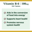 Nature's Bounty Vitamin B-6 100 mg Tablets (Bottle of 100)