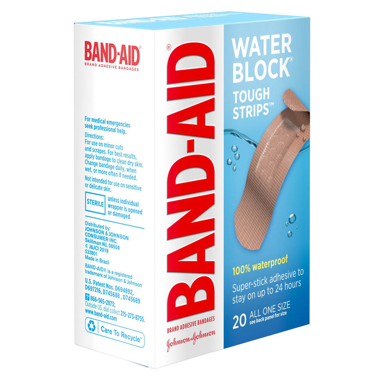 Band-Aid Water Block Tough Strips Bandages 1 x 3.25 Inch (Box of 20)