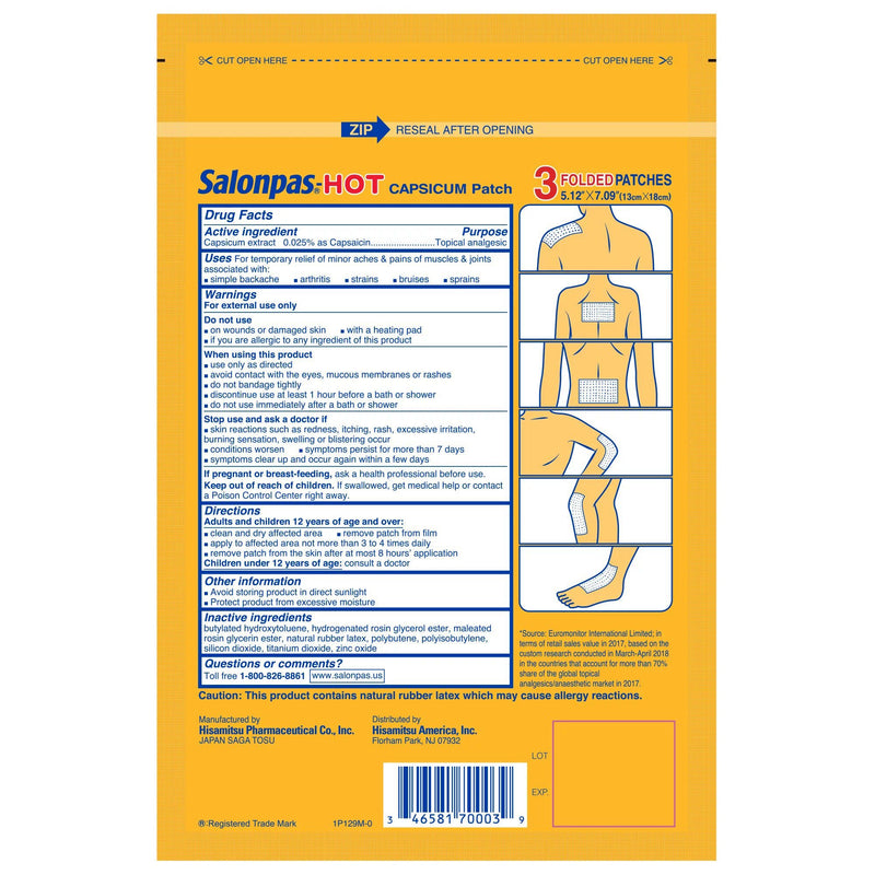 Salonpas Hot Capsaicin Topical Pain Relief (3/CT)
