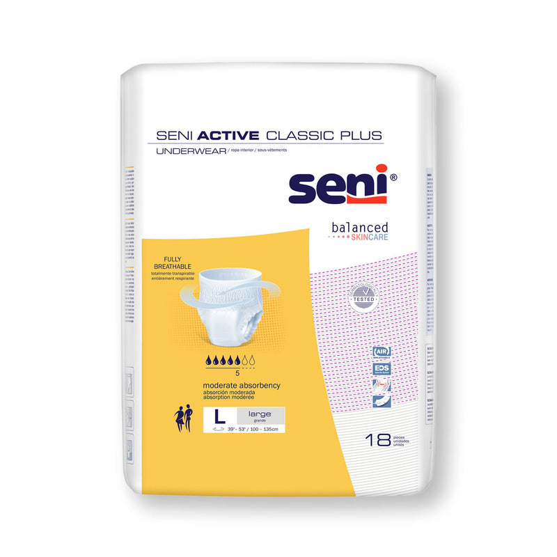 Seni Active Classic Plus Moderate Absorbent Underwear, Large (Case of 72)