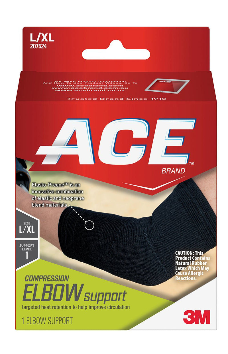 3M Ace Elbow Support, Left or Right Elbow, Large/X-Large, Black (Box of 12)