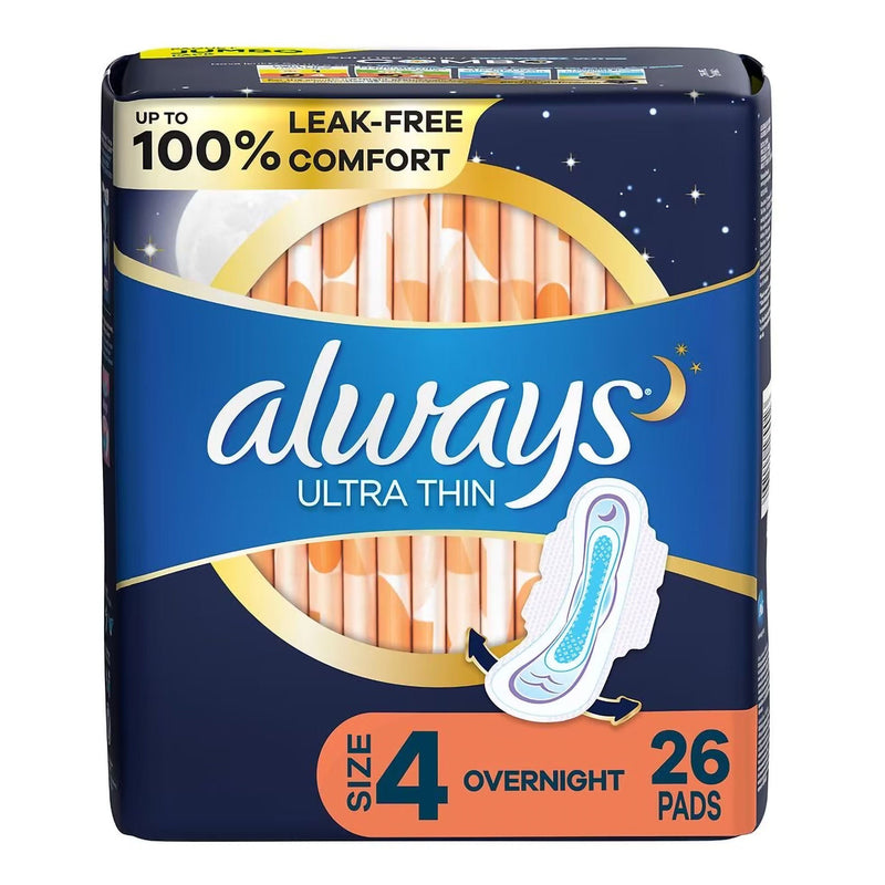 Always Ultra Thin Pads Size 4 Overnight with Flexi-Wings (Case of 156)