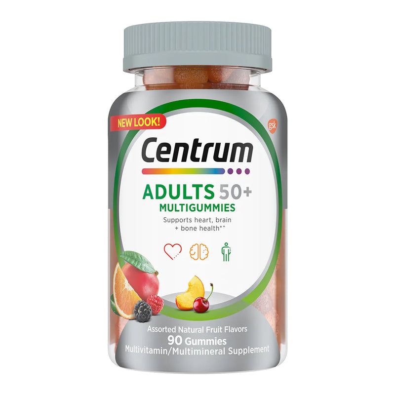 Centrum Adults 50+ MultiGummies, Assorted Natural Fruit Flavors (Bottle of 90)