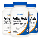 Dietary Supplement nutricost Folic Acid (Vitamin B9) Folate 1,000 mcg Strength Capsule 240 Per Bottle (Case of 2880)