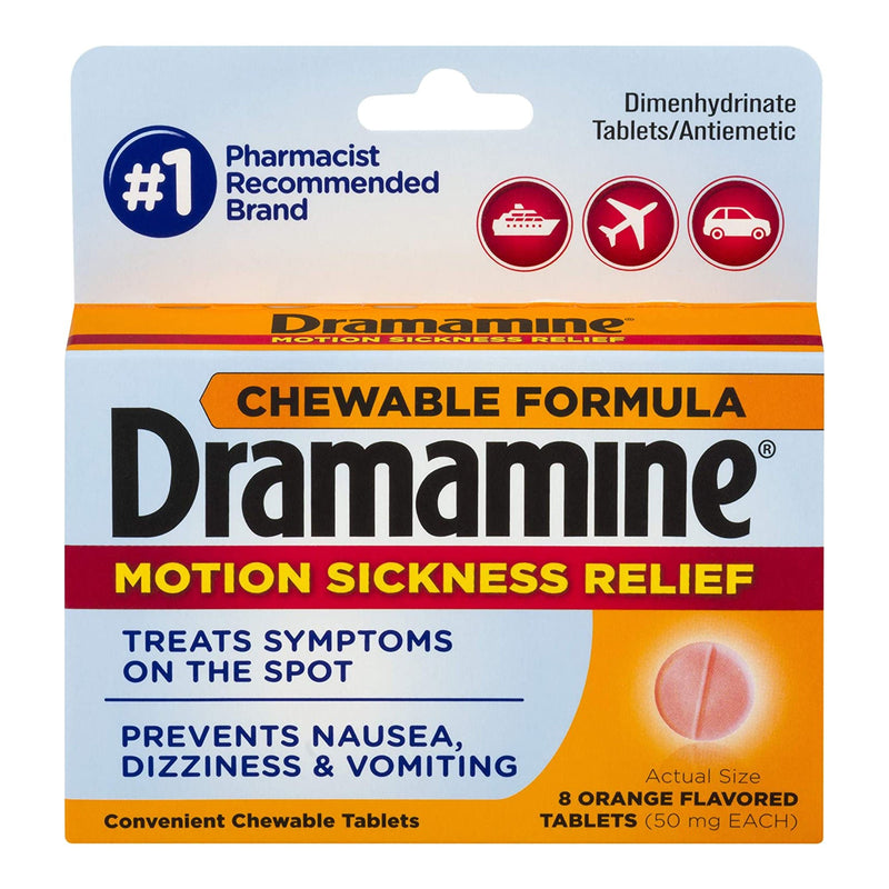 Dramamine Motion Sickness Antiemetic Dual Action Chewable Tablets Orange (Box of 8)